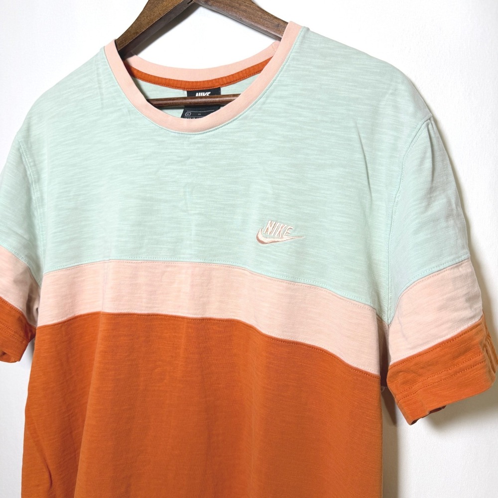 Nike Sportswear Heritage Colorblock T-Shirt Mens XL Orange Mint Peach CZ9980-382